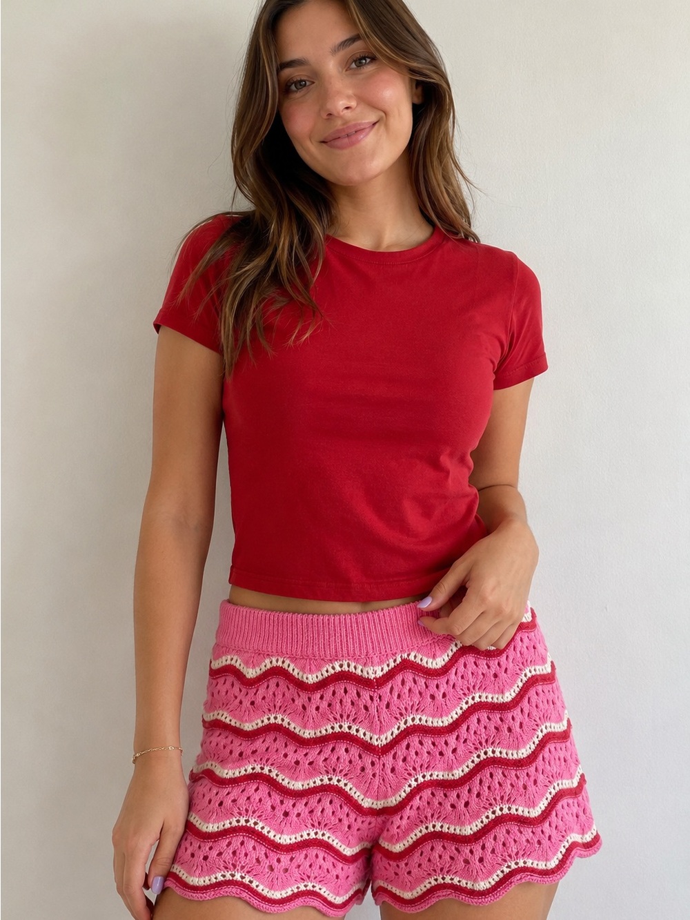 Pink Knit Wave-Stripe Women’s Shorts